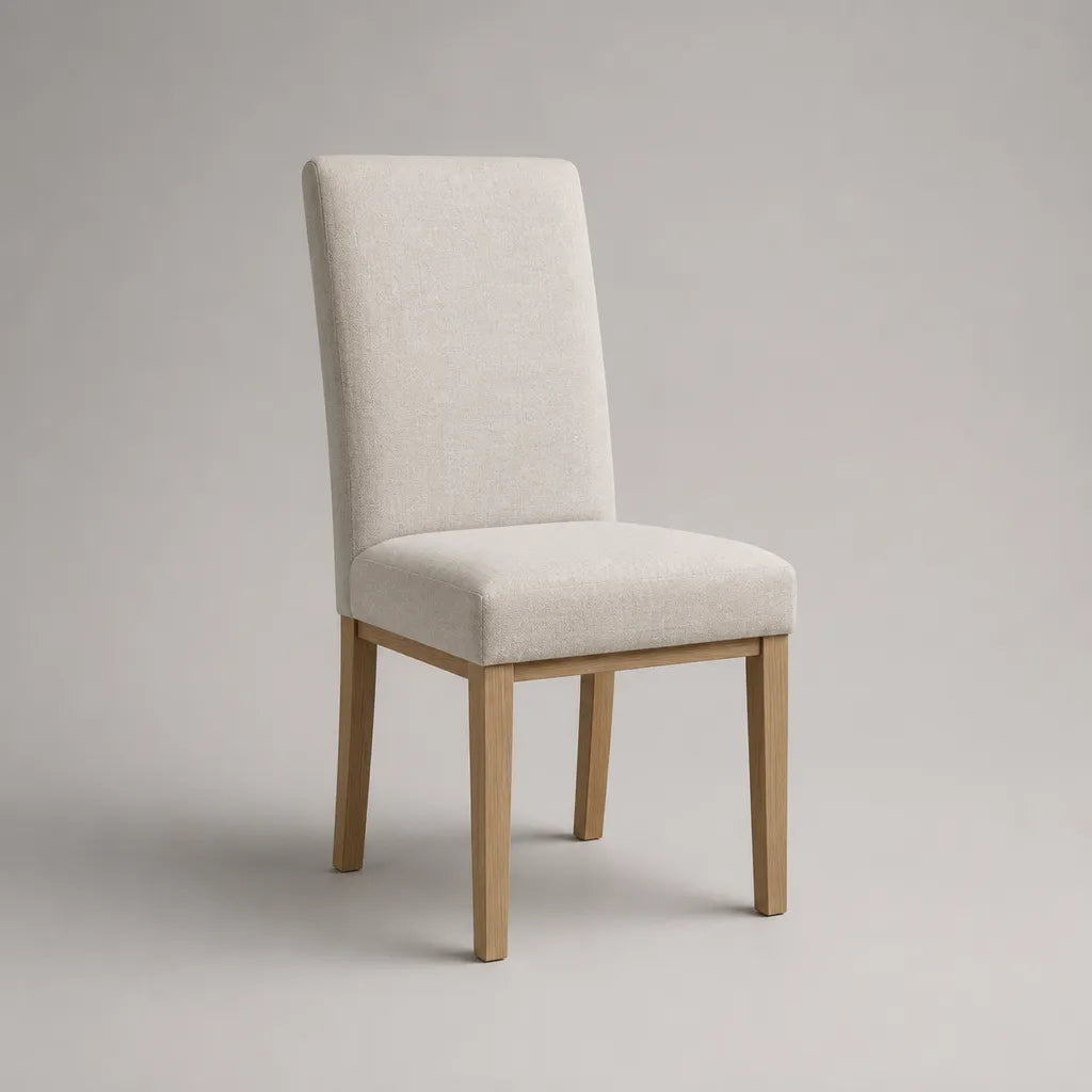 Sedia da pranzo imbottita in tessuto e legno, ecru e marrone chiaro, 47 × 56 × 96 cm