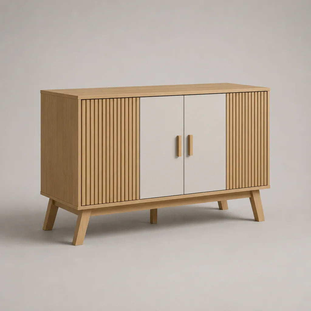 Armadio a 4 porte, rovere naturale e bianco, 140 × 40 × 80 cm