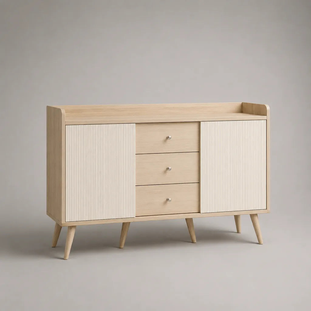 Armadio in legno, pannello a particelle e MDF, 2 porte, 3 cassetti, rovere chiaro e bianco, 120 × 40 × 82 cm