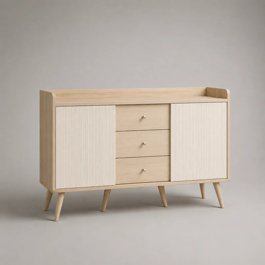 Armadio in legno, pannello a particelle e MDF, 2 porte, 3 cassetti, rovere chiaro e bianco, 120 × 40 × 82 cm