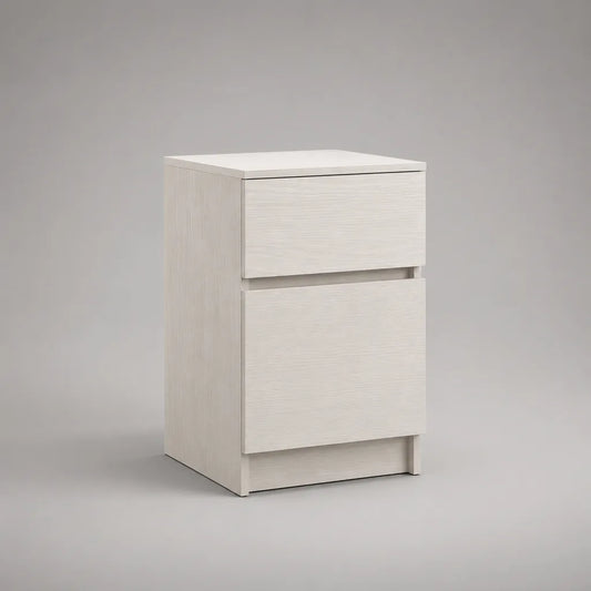 Comodino rettangolare in pannelli a particelle bianchi, 2 cassetti, 40 × 35 × 60 cm